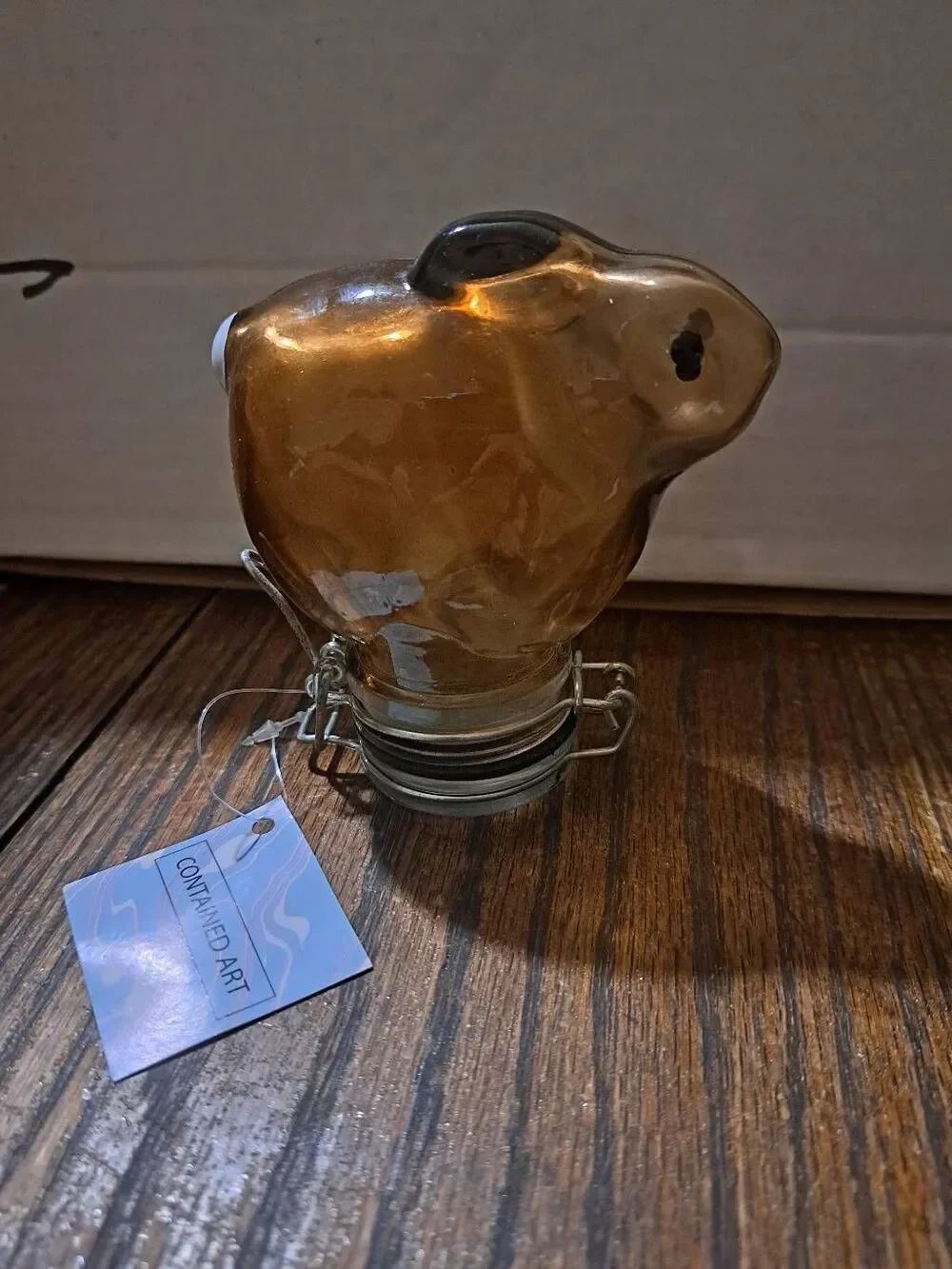 New Contained Art Rabbit Bunny Air Tight Container Art Glass Stash Box